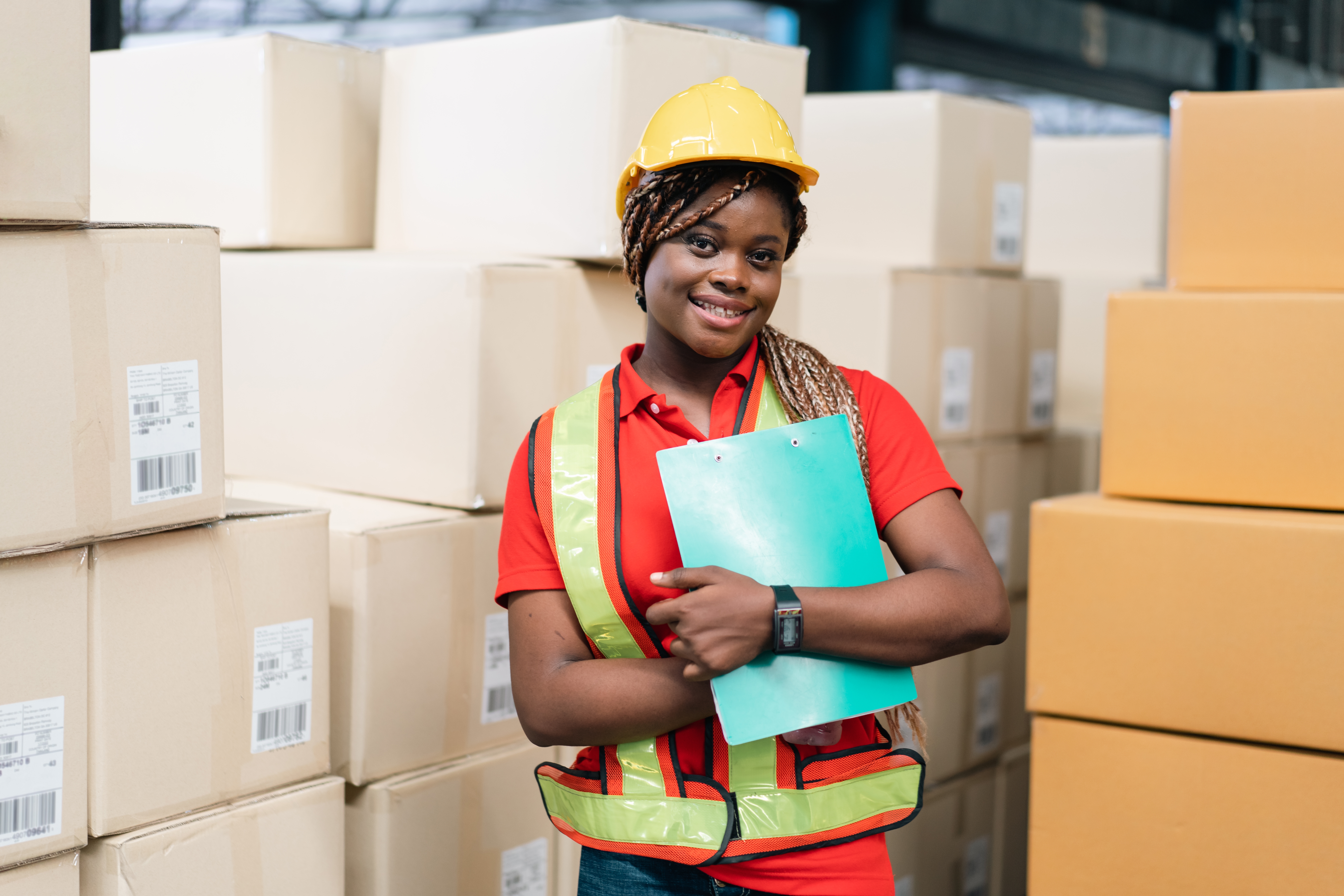 Delivery professional unloading boxes