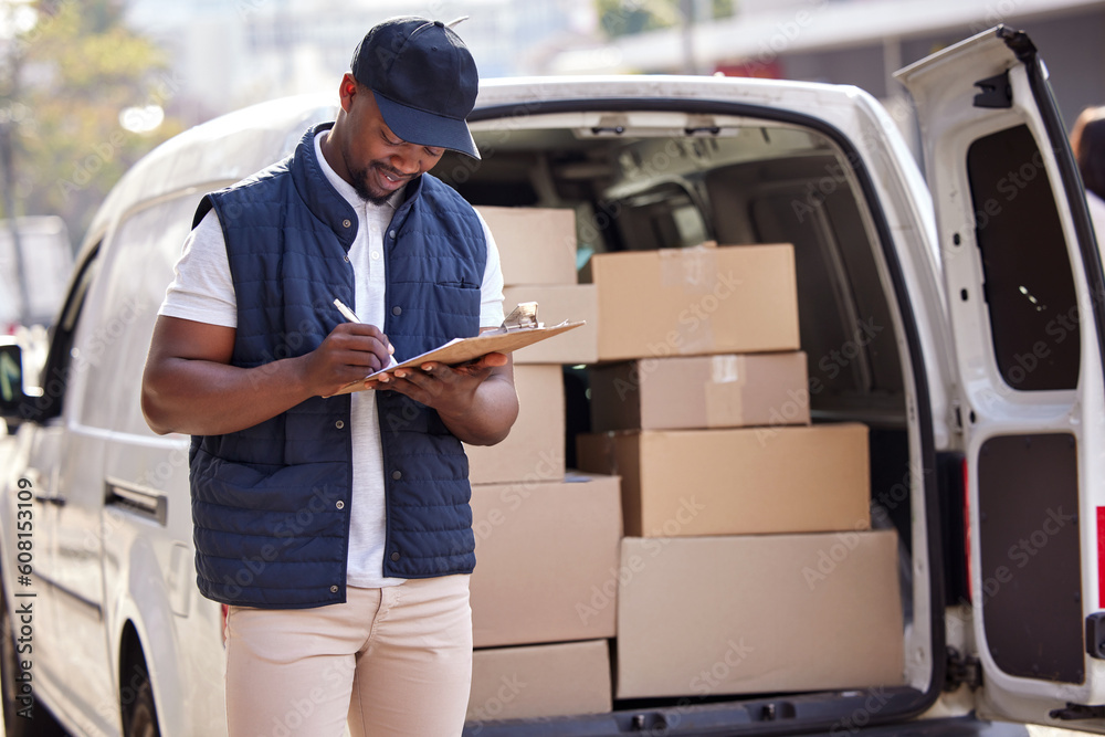 Delivery professional unloading boxes